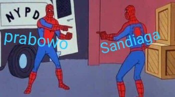 Meme klasik Spider-Man ini pas banget buat suasana reuni Prabowo-Sandi di rapat kabinet (Twitter)