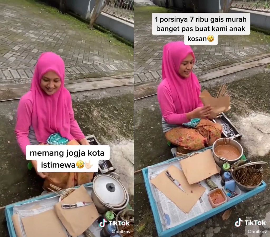Senyum Manis Olivia, Penjual Sate di Pinggir Jalan Bikin Pembeli Kesengsem