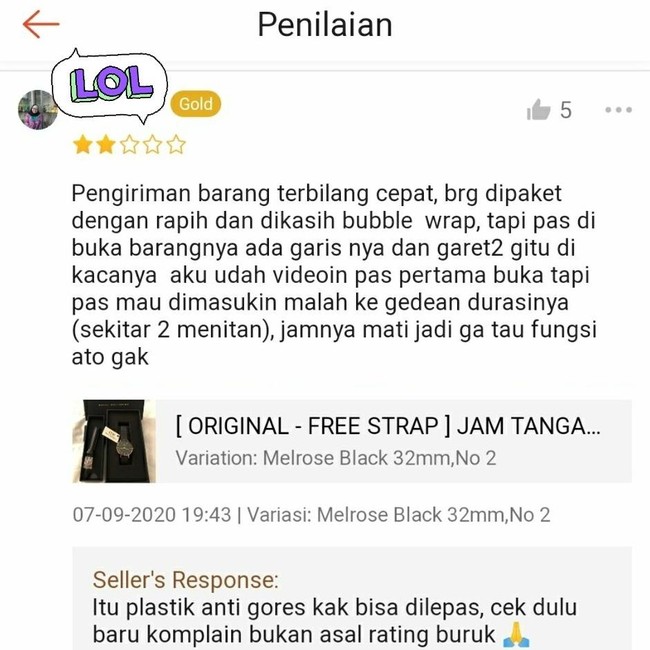 Pembeli yang kayak gini nih bikin penjual auto kesel sampai ke ubun-ubun. Lain kali sebelum komentar ada baiknya diperiksa dulu ya.. Foto: Twitter/@txtdarionlshop
