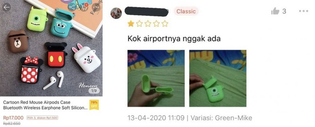 Yaiya dong bund airpodnya nggak ada, kan itu cuma jual sarungnya aja. Bikin emosi penjualnya nih. Foto: Twitter/@txtdarionlshop