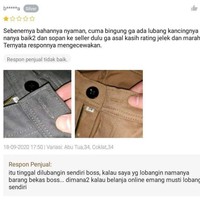 Mungkin si masnya belum pernah beli celana baru sebelumnya. Penjualnya saja sampai emosi nanggepinnya. Foto: Twitter/@txtdarionlshop