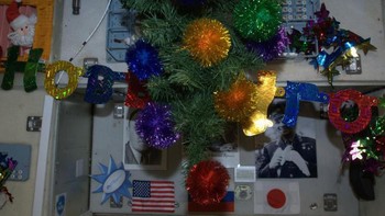 Potret pohon Natal mini di ISS yang diambil oleh astronaut Chris Hadfield saat misi Expedition 34 tahun 2012. Foto: NASA