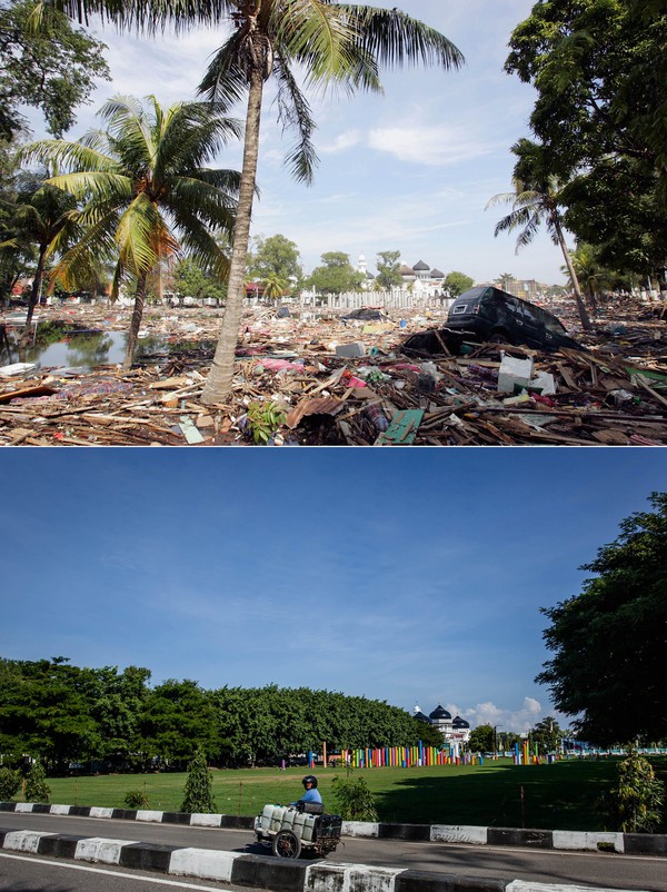 Taman Sari yang berada di sebelah selatan Masjid Baiturahman porak-poranda usai diterjang tsunami 2004 lalu. Kini kawasan tersebut kembali dibenahi. Ulet Ifansasti/Getty Images. Taman Sari yang berada di sebelah selatan Masjid Baiturahman porak-poranda usai diterjang tsunami 2004 lalu. Kini kawasan tersebut kembali dibenahi. Ulet Ifansasti/Getty Images.