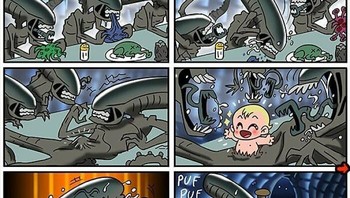 Xenomorph ini tidak menyangka telah dihinggapi bayi manusia yang keluar lewat dadanya. Untungnya ini hanya mimpi buruk. Foto: Lucas Nascimento via Bored Panda