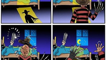 Freddy Krueger awalnya mau menakut-nakuti orang, tapi langsung kabur begitu tahu kalau yang diganggu adalah Wolverine. Foto: Lucas Nascimento via Bored Panda