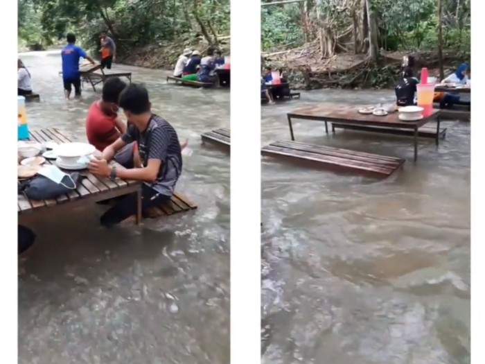 Restoran di tengah arus sungai Dinilai Berbahaya, Restoran di Tengah Arus Deras Sungai Ini Dikritik Netizen
