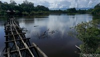 Kondisi jembatan kayu yang dibuat untuk masyarakat menikmati pantulan cahaya di danau khas lahan gambut itu pun hancur tak berbentuk. Begini rupanya kini.