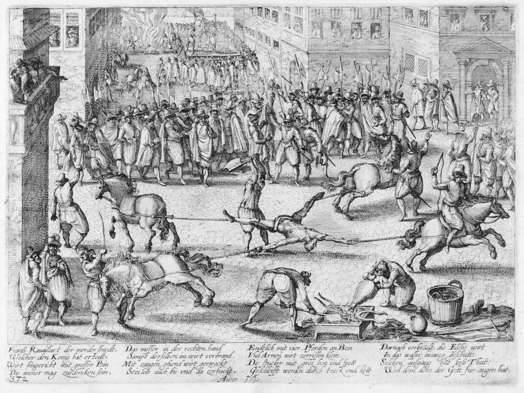 Hukuman mati dengan ditarik 4 kuda terhadap Francois Ravaillac, 1610. (Public Domain/Franz Hogenberg/Wikimedia Commons)