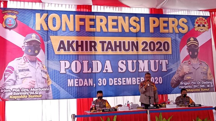Konferensi pers akhir tahun Polda Sumut (Ahmad Arfah-detikcom)