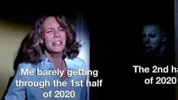 Rasanya di tahun 2020 kita semua berubah menjadi Laurie Strode yang ingin kabur dari Michael Myers. Foto: Twitter