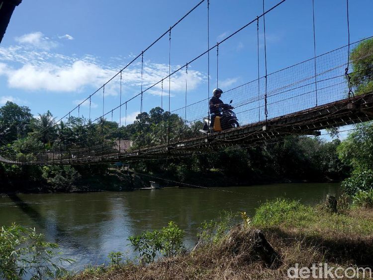 Sensasi Nyebrang di Jembatan Gantung Menuju Rumah Betang