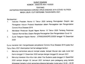 Kasus COVID-19 Bertambah, Wisata Ngawi Ditutup Selama Libur Tahun Baru