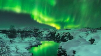 Penampakan aurora yang menari di atas Taman Nasional Thingvellir, Islandia. Istimewa/dok.Bored Panda/iuriebelegurschi.