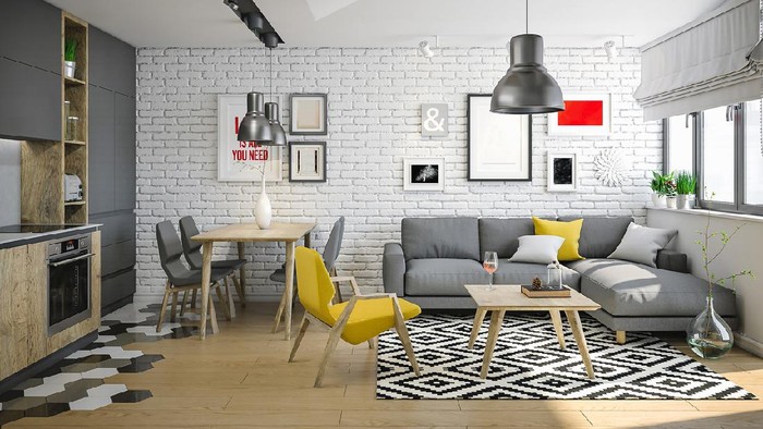 Rumah minimalis Modern living room interior with sofa
