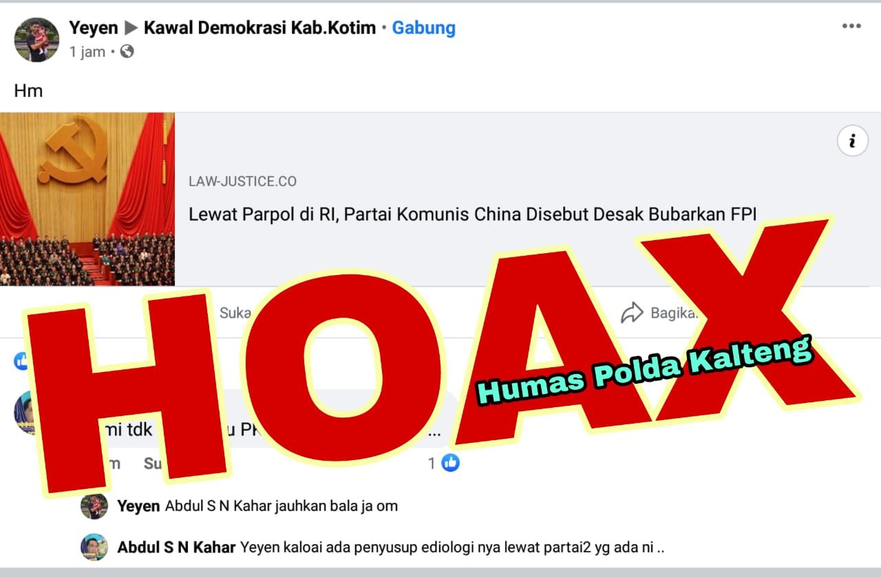 Ardian ditangkap karena unggah link berita media online soal keterlibatan Partai Komunis China desak FPI bubar