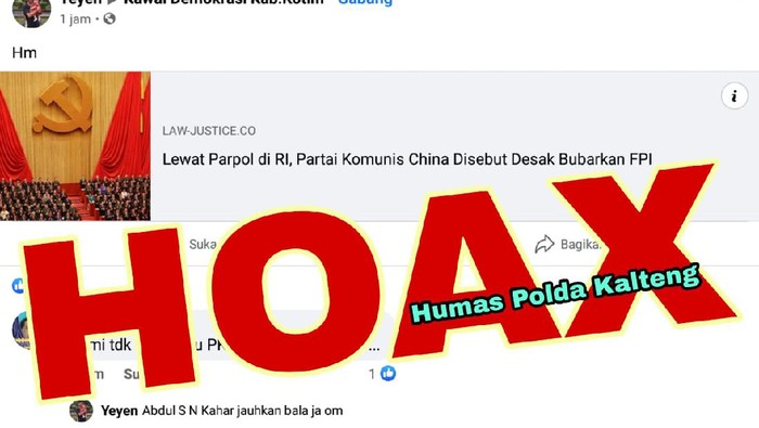 Ardian ditangkap karena unggah link berita media online soal keterlibatan Partai Komunis China desak FPI bubar