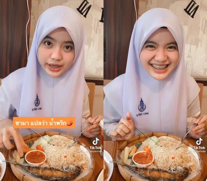 Makan Pakai Bahasa Thailand, Ukhti Ini Digombalin Netizen Indonesia