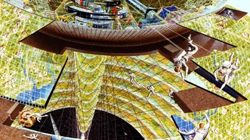 Kru konstruksi sedang bekerja membangun koloni. Koloni ini dirancang untuk menampung 10.000 orang. Foto: NASA Ames Research Center