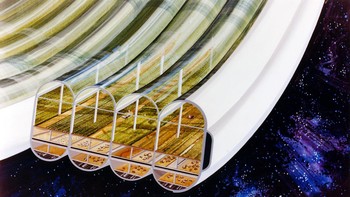 Tampilan cutaway modul pertanian dan peternakan di koloni Bernal. Foto: NASA Ames Research Center