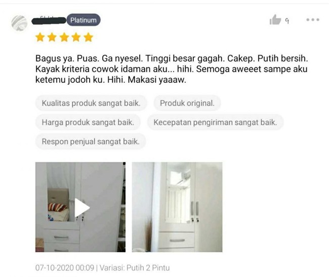 Lagi-lagi curhat masalah percintaan. Siapa tahu abis ngasih tau kriterianya di kolom review, si mba bisa langsung ketemu jodohnya. Ada yang merasa cocok dengan kriteria si mba dan mau coba melamar? Foto: Instagram/@dramaolshop