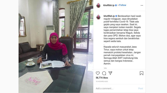 Khofifah Indar Parawansa Positif COVID-19