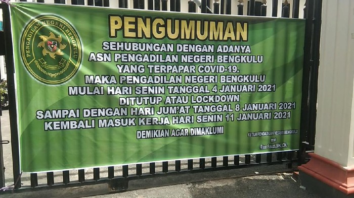 PN Bengkul ditutup sementara mulai 4-8 Januari 2021.