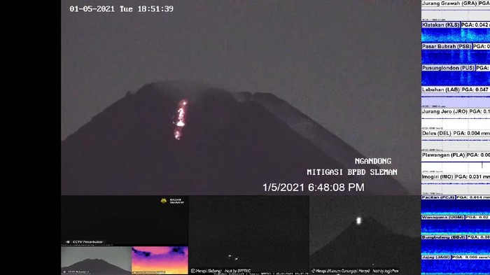 Gunung Merapi kembali gugurkan lava pijar, Selasa (5/1/2021) pukul 18.47 WIB.
