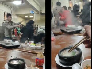 Kocak! 5 Orang Ini Tetap Santai Makan di Tengah Keributan dan Baku Hantam