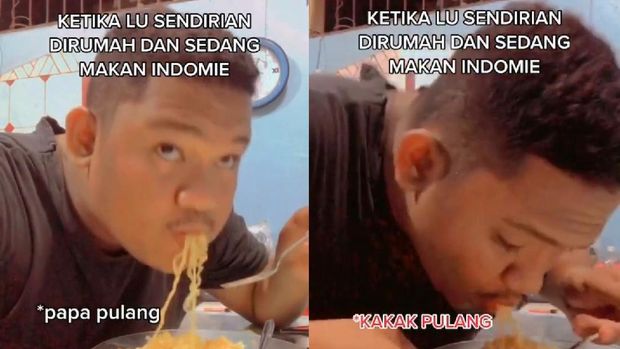 Ngakak! Ini Beda Makan Mie Instan Sendirian dan Saat Orang Rumah Datang
