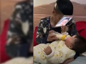 Tempel Foto Istri di Wajah, Pria Ini Sukses Menyusui Anaknya
