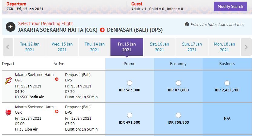 Harga tiket pesawat ke Bali