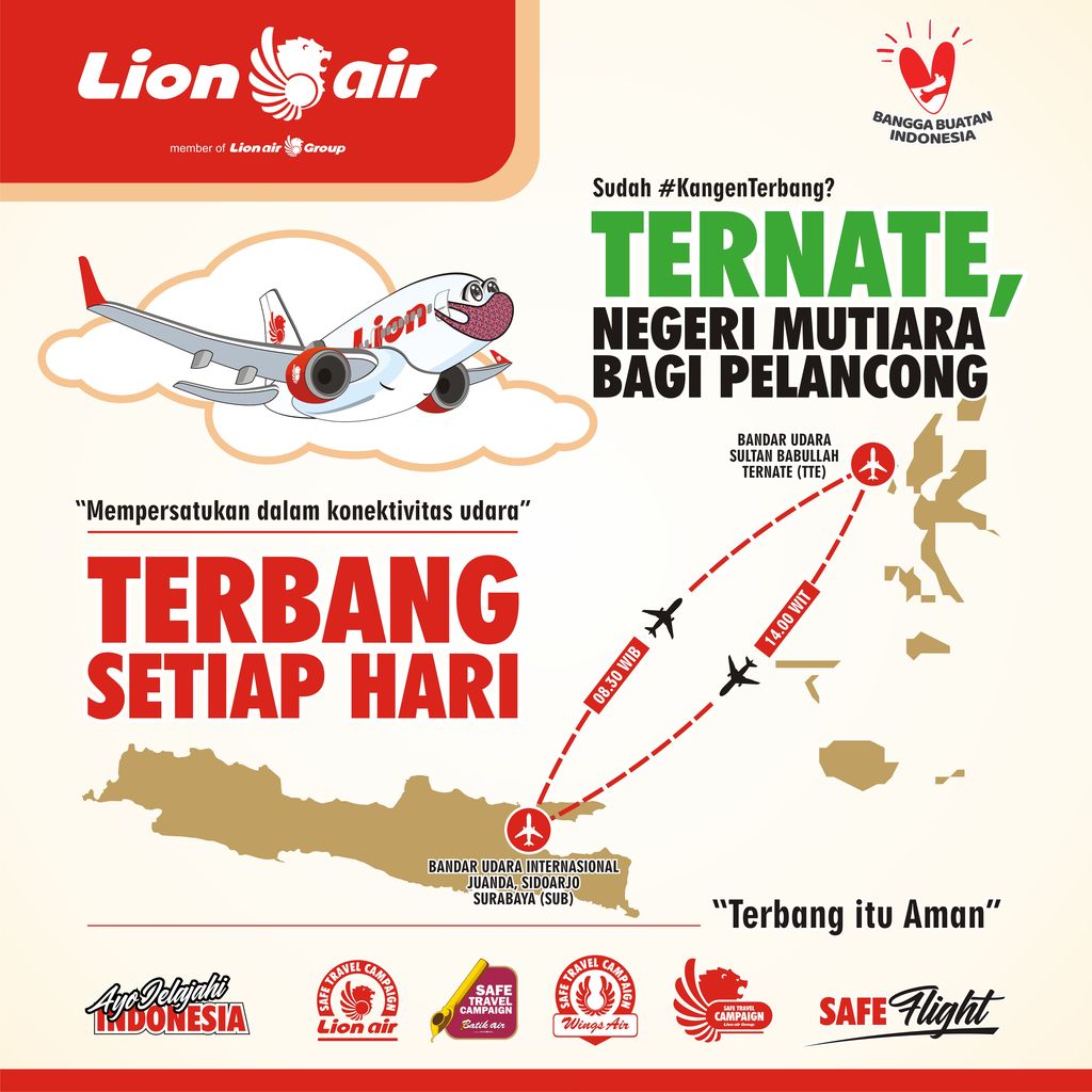 Lion Air Terbang Tiap Hari ke Ternate dari Surabaya