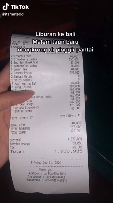 Syok Bayar Rp 2 Juta Nongkrong di Bali, Pria Ini Dinyinyiri Netizen