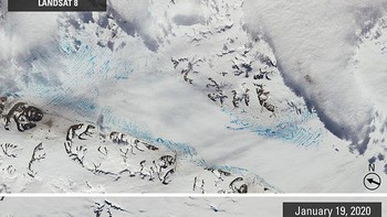 Rekam kumpulan air lelehan di George Vi Ice Shelf, Antartika Foto: NASA via Bored Panda