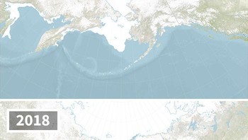 Lebih sedikit es yang terbentuk di Laut Bering selama musim dingin 2017-18 dibandingkan sebelumnya sejak dimulainya pencatatan tertulis pada tahun 1850. Foto: NASA via Bored Panda