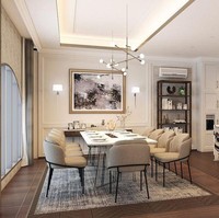 Berada di area dapur, inilah ruang makan yang mampu menampung hingga 10 orang. Material kayu untuk lantai menyumbangan atmosfer yang hangat di ruangan ini. (Foto: Instagram/@zaskiasungkar15)