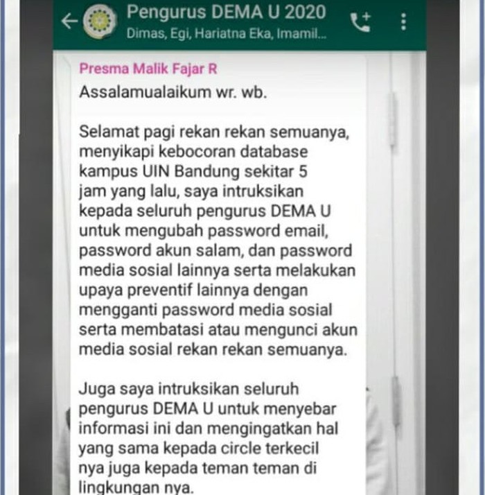 Data Mahasiswa UIN Bandung Bocor
