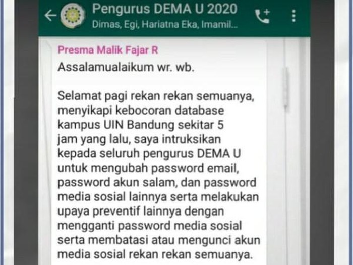 Data Mahasiswa UIN Bandung Bocor