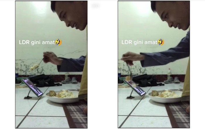 Duh! Saling Suap via Video Call, Pasangan LDR Ini Buang-buang Nasi