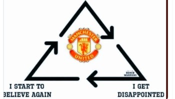 Sedangkan fans MU merasa harus siap dengan segala kemungkinan. Kadang harapan tinggi tapi kemudian kecewa dan mulai yakin lagi, begitu seterusnya. Foto: Twitter