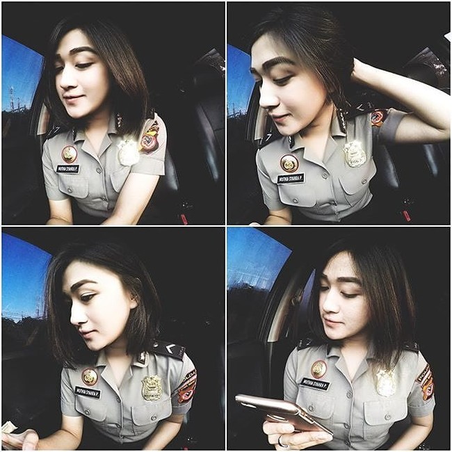 Begini penampilan Muthia saat sedang mengenakan seragam polwannya. Nggah heran deh banyak kaum adam yang terpana melihatnya. Foto: Instagram/@muthia_syahra_p