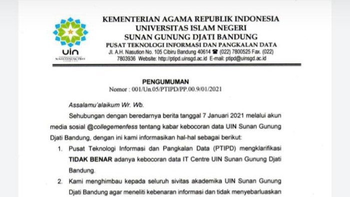 UIN Bandung membantah data mahasiswanya bocor