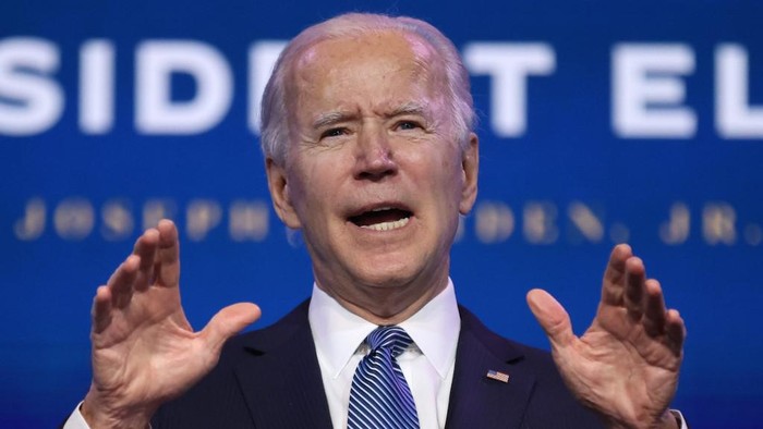 WILMINGTON, DELAWARE - JANUARY 07: U.S. President-elect Joe Biden delivers remarks before announcing his choices for attorney general and other leaders of the Justice Department at The Queen theater January 07, 2021 in Wilmington, Delaware. Biden nominated Judge Merrick Garland to be attorney general, Lisa Monaco to be deputy attorney general, Vanita Gupta to be associate attorney general, and Kristen Clarke to be assistant attorney general for the Civil Rights Division. Chip Somodevilla/Getty Images/AFP