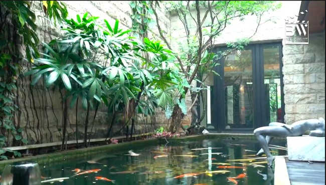 Kolam ikan bergaya tropis di rumah Harry Su. (Foto: YouTube/Boy William)