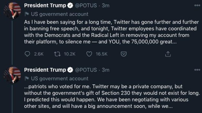 Setelah mengetahui akun @realDonaldTrump diblokir permanen oleh Twitter, Presiden AS Donald Trump rupanya masih tetap mencuit dengan memanfaatkan akun resmi presiden @POTUS.