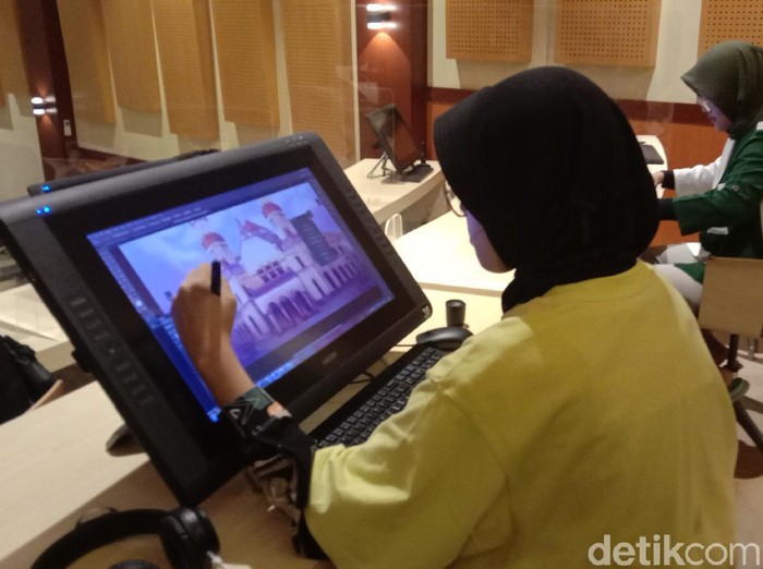 Proses pembuatan film animasi di SMK RUS Kudus, Selasa (5/1/2021).