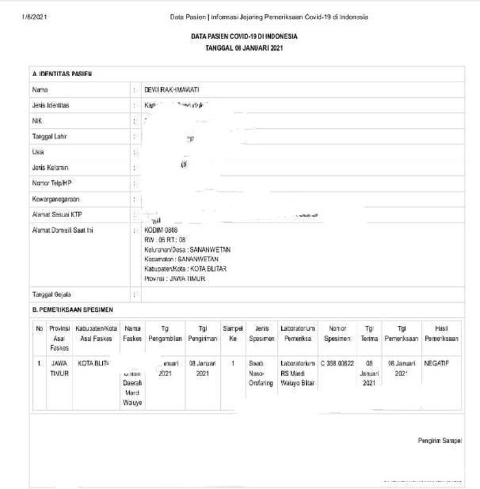 Status Istri Dandim Negatif COVID-19, Ini Klarifikasi Kodim 0808/Blitar