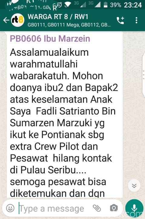 Ibunda Fadly Satrianto, Kru Sriwijaya Air SJ182 Asal Surabaya Minta Doa Anaknya Ditemukan