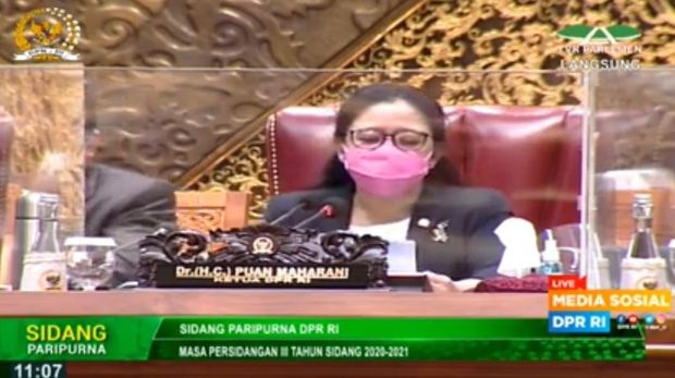 Ketua DPR Puan Maharani membuka masa persidangan III tahun 2020-2021 (Screenshot).
