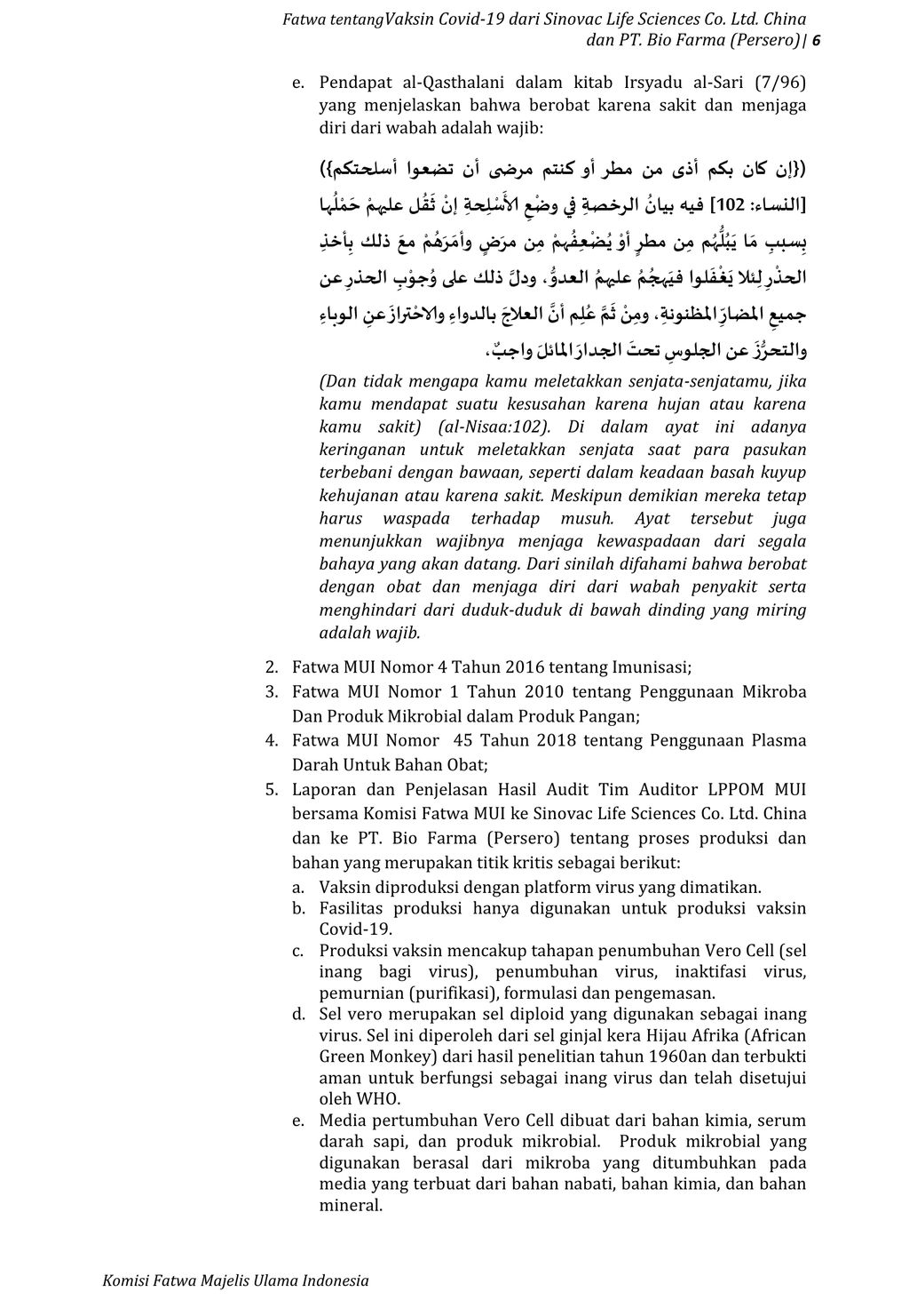 Fatwa MUI mengenai vaksin Covid-19 produksi Sinovac dan Biofarma